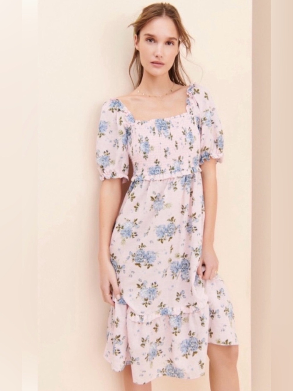 Gal Meets Glam Pink Dress with Blue Floral Print